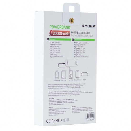 20000 mAh Powerbank Led Panelli - 3 USB GİRİŞLİ
